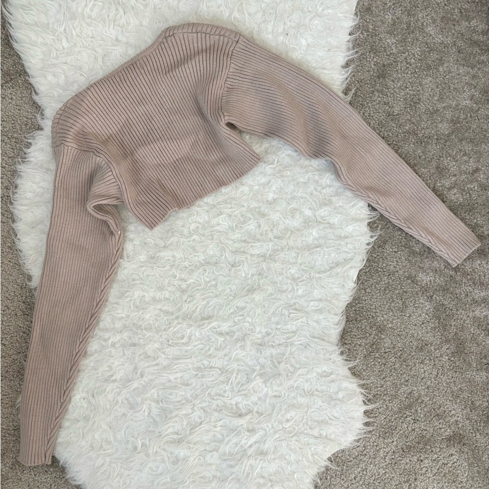 (BNWT) Forever21 Taupe / Neutral Bolero Knit Ribbed Shrug - Picture 2 of 3